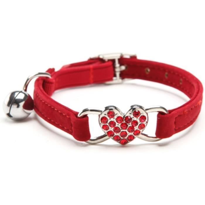 Comparer les prix de Collier pour chat en velours avec pendentif en forme de cœur avec cristaux et cloche, 20,3 à 28 cm (rouge)