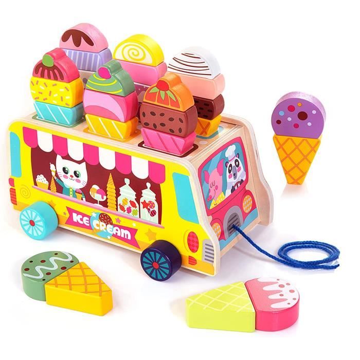 Meilleurs prix pour Jouet de Chariot à Glaces en Bois, Magasin Multicolores Jouet à Insérer avec Glace Magnétique, pour Enfant 3 4 5 Ans