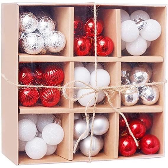 BrizLabs 100 Pièces Boules de Noël en Verre et Plastique Incassable - Ensemble de Décoration pour Sapin, Ornements Réutilisables (Rouge