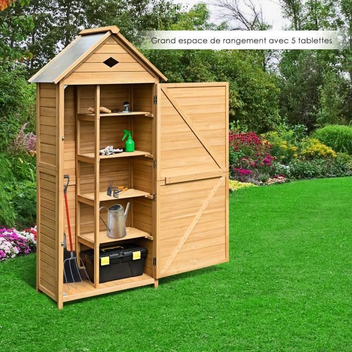 DREAMADE Remise à outils d'armoire de jardin avec étagère en sapin, avec 5  étagères, une porte et toit à double pente, jaune - Cdiscount Jardin