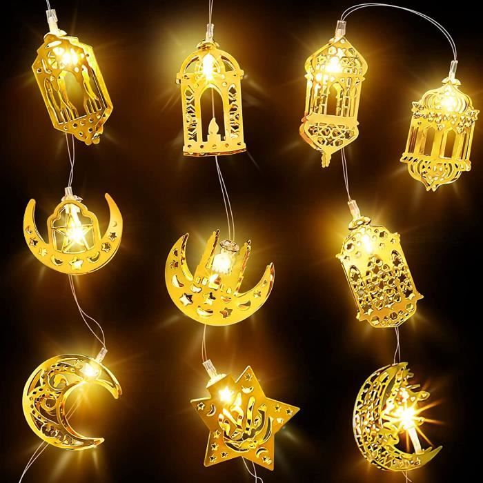 Lumières Décoratives avec Télécommande Alimenté par USB et à Piles Guirlande Lumineuse Ramadan Étoile et Lune 10 ft 30 LED Lumières Féeriques Eid Mubarak pour Décoration Ramadan 