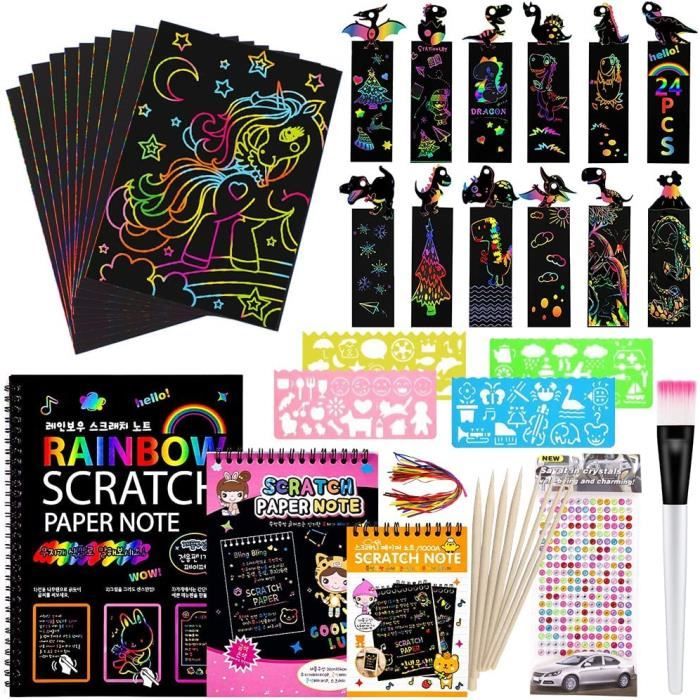Kit Dessin à Gratter Adulte/enfant - 8 Feuilles A4/A5 + 6 Outils - Loisir Créatif Motifs Animaux - 10