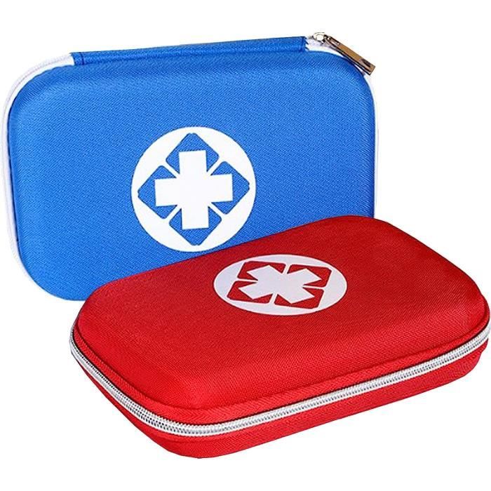 Lot De 2 Mini Trousses De Secours Vides - Rouge Et Bleu, Idéales Pour Voiture, Voyage, Randonnée Et Maison