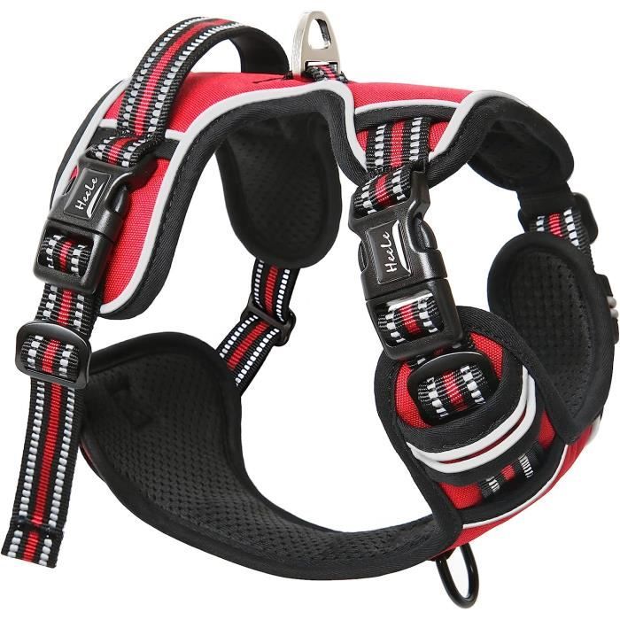 Tierhood Harnais Pour Chien Rouge - Réfléchissant, Anti-Traction & Rembourré - Du Petit Chien Au Grand Gabarit