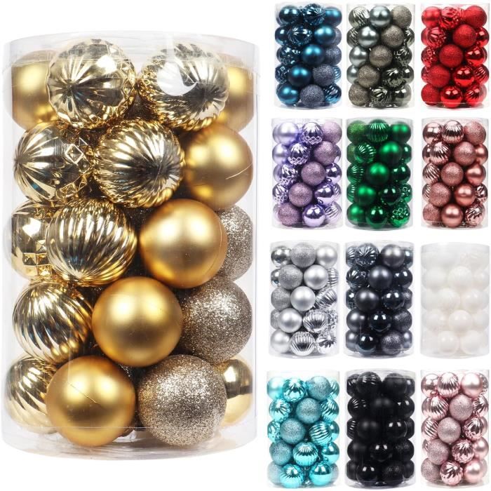 Décoration sapin de Noël pointe dorée et 12 x boules de Noël 8 cm
