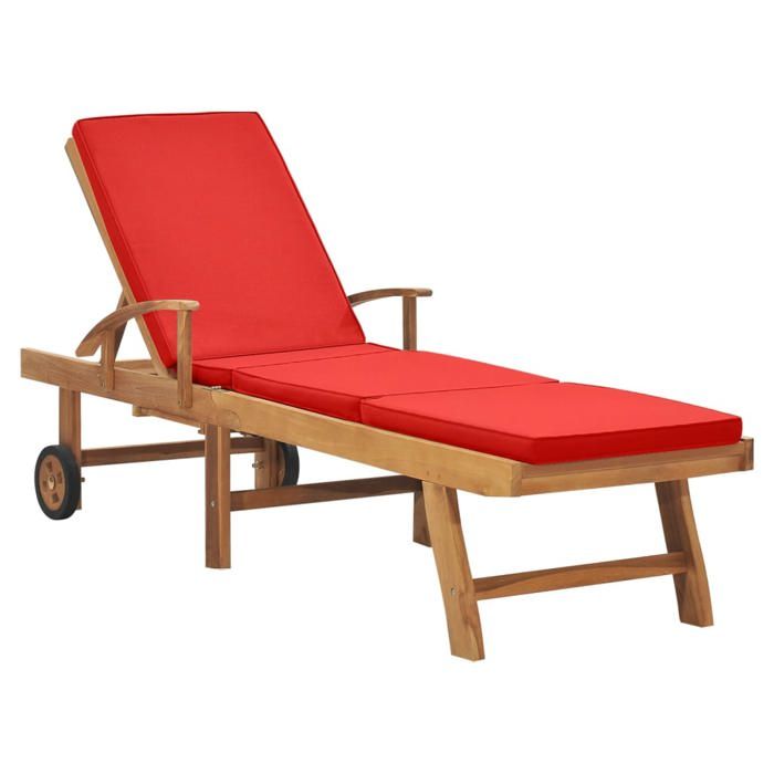 transat chaise longue bain de soleil lit de jardin terrasse meuble d exterieur avec coussin bois de teck solide rouge