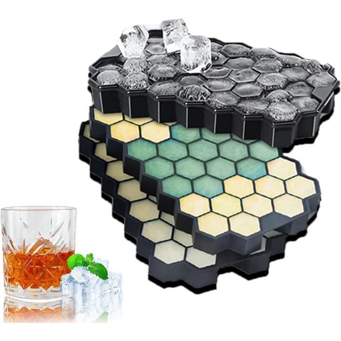 Lot De 2 Moules à Glaçons Silicone Avec Couvercle - Glaçons Ronds Et Carrés 5 Cm - Sans BPA, Passe Lave-Vaisselle - 5