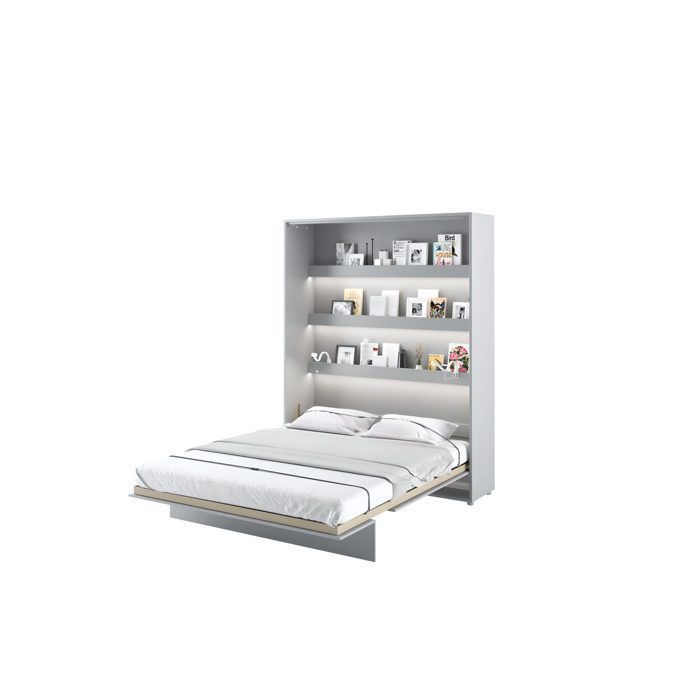 Lit escamotable 180 x 200 cm vertical avec LED ouverture pneumatique - gris mat - SMART Gris