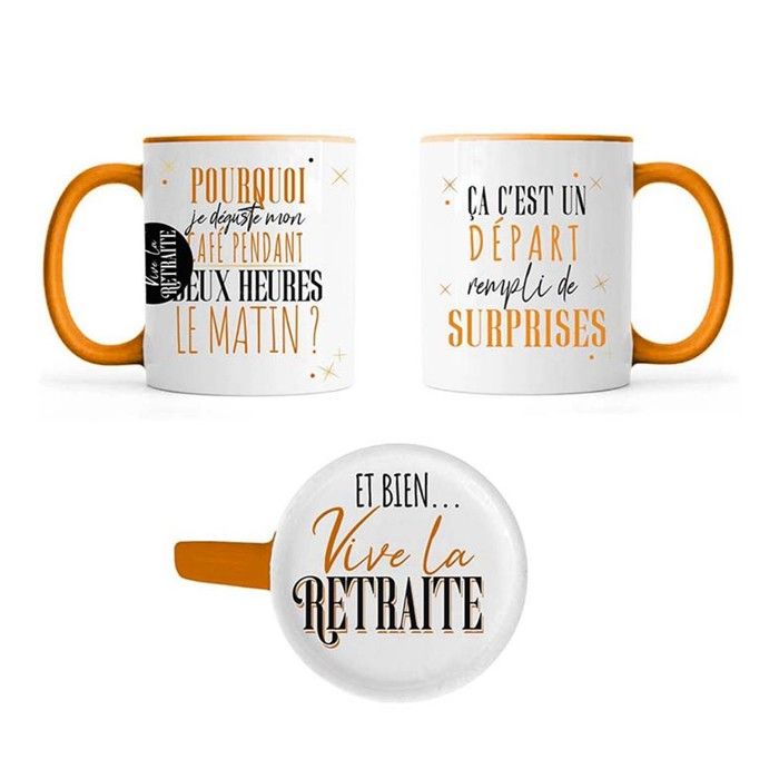 MUG CÉRAMIQUE VIVE LA RETRAITE DÉPART 355ML  Orange Cuivre Mandarine