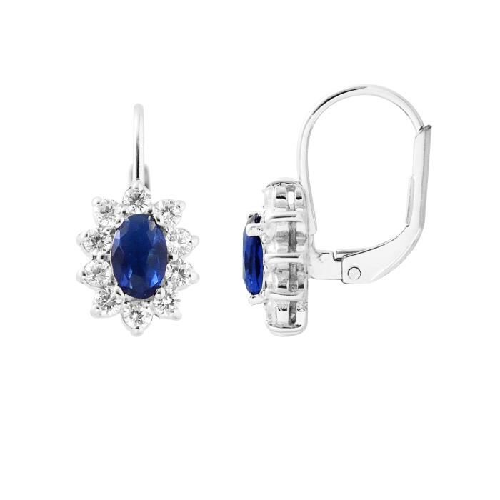 Boucles D'oreilles En Saphir Ovale 3,2 Ct - Monture Argent 925, Fermoir à Levier - Neuf Sans Boîte