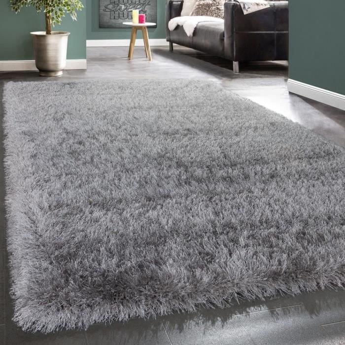 Grands et petits gris foncé Silver Shaggy Tapis Chambre Tapis Uni Doux Floor Carpet