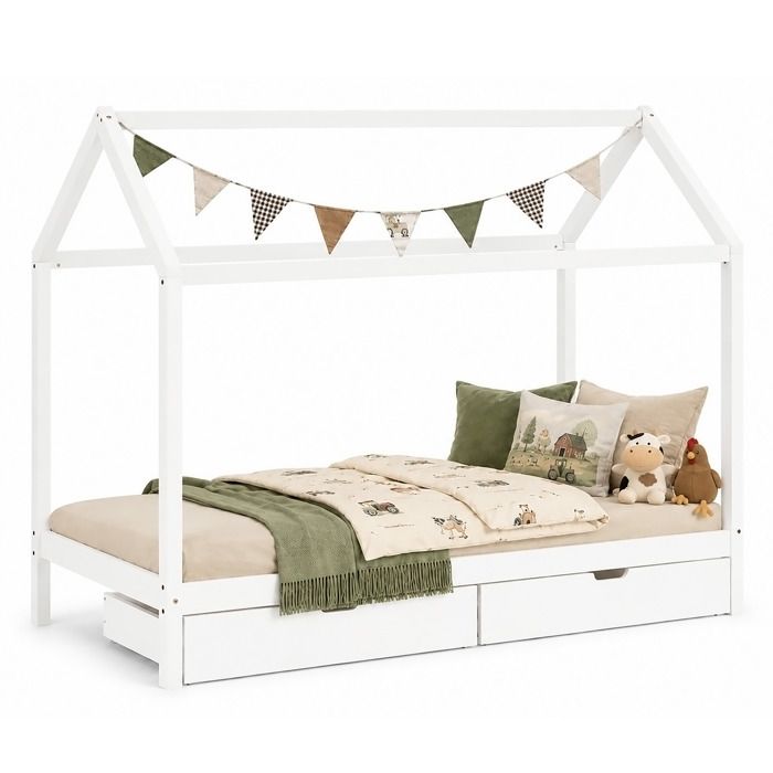 Lit DEnfant avec Matelas 90x200 cm Lit Maison Lit Cabane Lit Montessori Lit Bois Blanc Tiroir Lit DEnfant avec Matelas 90x200 cm Lit Maison Lit Cabane Lit Montessori Lit Bois Blanc Tiroir