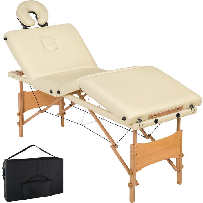 TECTAKE Table de massage Pliante 4 Zones Bois, Cosmétique, Lit de massage Portable Beige