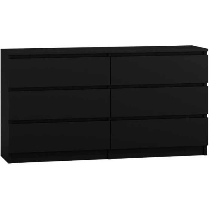 Commode de rangement noire 6 tiroirs 140 cm - Meuble multi-usage pour chambre à coucher, salon, chambre bébé