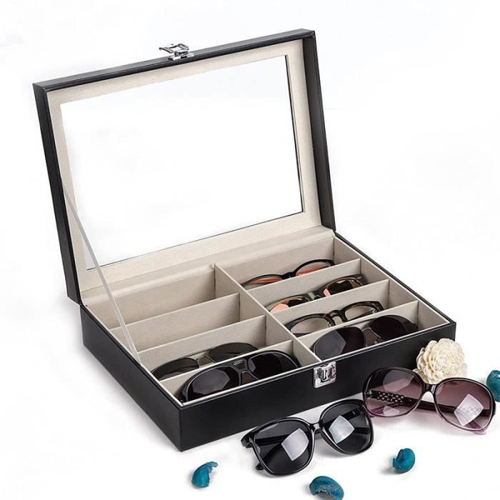 Boite a Lunette de Soleil en Simili Cuir - 8 Fentes - Etui Noir  Verrouillable de Présentation et de Rangement Lunette de Soleil - Cdiscount  Bijouterie