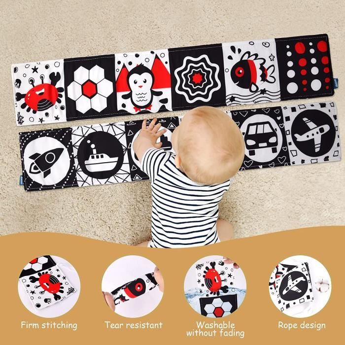 Livre Noir et Blanc Bébé,Livre en Tissu pour Bebe Jouets pour bébé de 3 à  24 Mois, Cadeau pour bébé - Cdiscount Jeux - Jouets