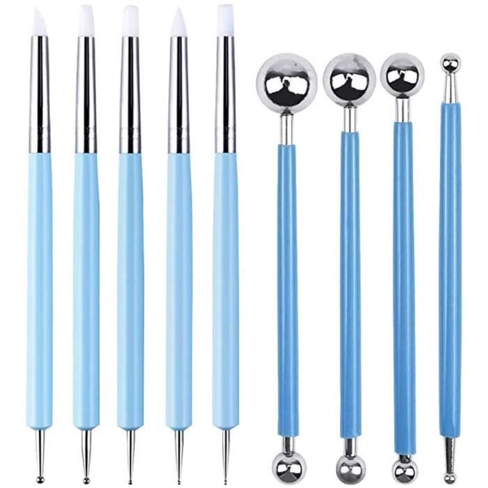 9 Outils De Sculpture Argile - Pointe Métal Et Boule Silicone Pour Poterie - 3