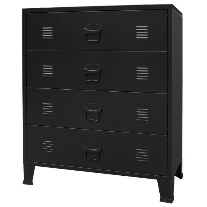 Commode - Métal - Style Industriel - 4 tiroirs - 78 x 40 x 93 cm - Noir