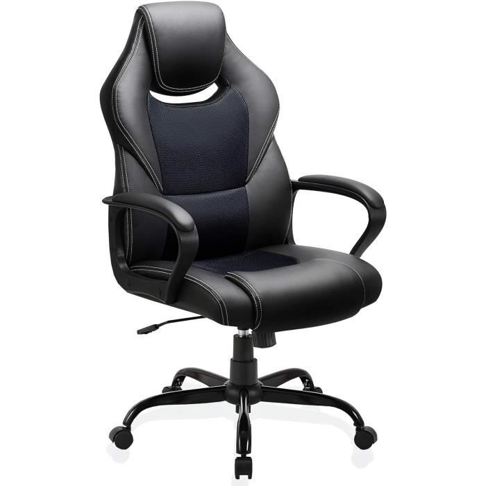 Fauteuil De Bureau Ergonomique Haut - Dossier Double Couche - Réglable En Hauteur - Accoudoirs Rabattables - Tissu Gris - 14
