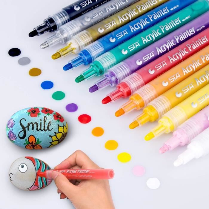 MOSRACY Marqueur Peinture Acrylique 28 Couleurs Stylo Feutre Acrylique Permanent,Convient pour peinture galet,céramique,œufs,verre,toile,bande dessinée,album photo bricolage