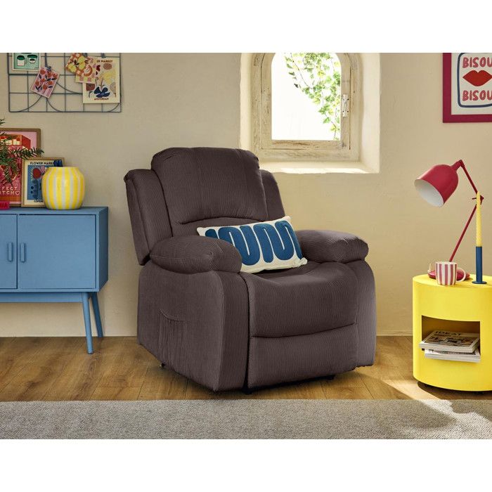 Fauteuil de relaxation électrique nubuck gris Pinya