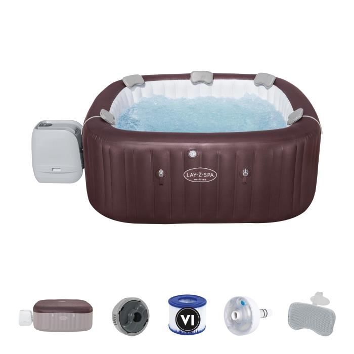Bestway Spa gonflable - Lay-Z-Spa Maldives - Hydrojets - 201x201x80 cm - 5 à 7 places - Carré (couverture cartouche 5 appuie-tête)