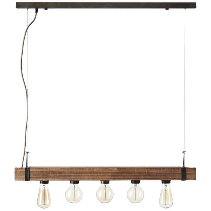 Suspension barre 5 lumières Métal et Bois L80cm Woodhill - Brilliant - Industriel - Noir - E27 Suspension barre 5 lumières Métal et Bois L80cm Woodhill - Brilliant - Industriel - Noir - E27