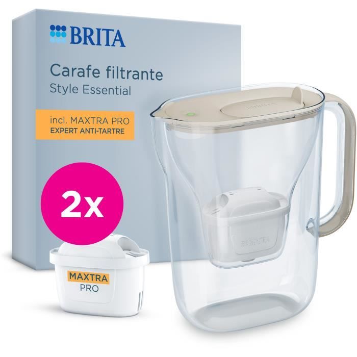 Carafe filtrante BRITA Style Essential Sable Capacité dont deau filtrée 2 filtres Maxtra Pro Expert anti tartre