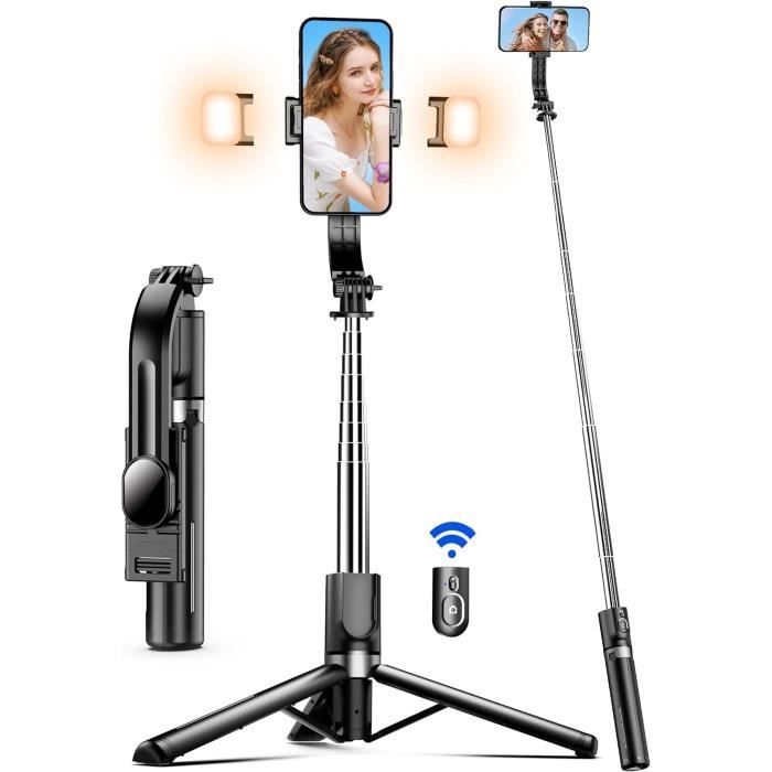 Perche à Selfie Avec Trépied Et Lumière LED - Télécommande, 111cm Extensible Pour Photos Et Vidéos