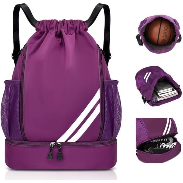 Sac à Dos Sport à Cordon 43x33 Cm – Tissu Oxford Imperméable, Double Poche (dont Une Zippée), Sangle Réglable, Pour Gym, Rando Ou école