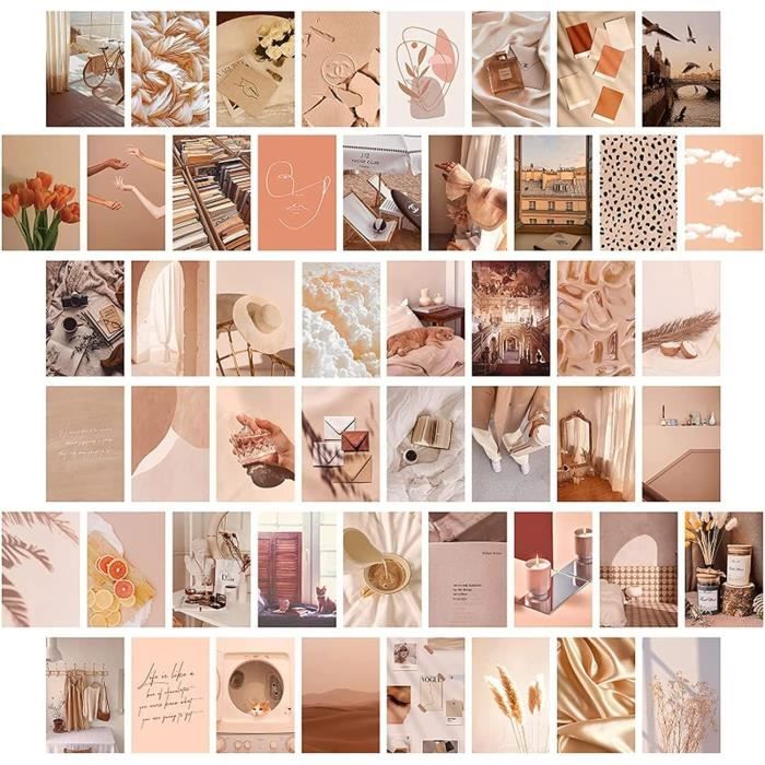 Kit De 50 Posters Vintage Esthétique – Format 15x10 Cm – Tons Orange – Pour Décoration Murale Chambre, Bureau - 9