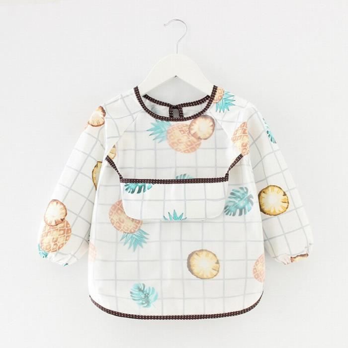 Bavoir Manches Longues Imperméable Bébé - Avec Poche Récupératrice, Facile à Netteler | 6-12 Mois