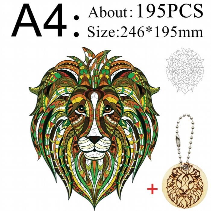 UNIDRAGON – Puzzle En Bois Lion Mystérieux – 192 Pièces – 24×31 Cm – HDF Découpe Laser – Cadeau Relaxation