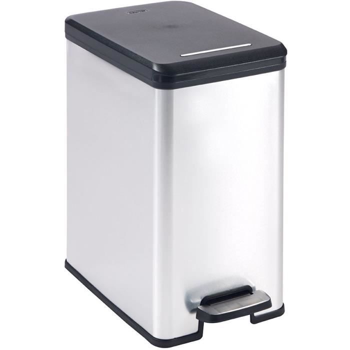 Curver Poubelle Slim - SLIM BIN - 25L - Design compact - 41 x 27 x 55 cm - Gris métallisé