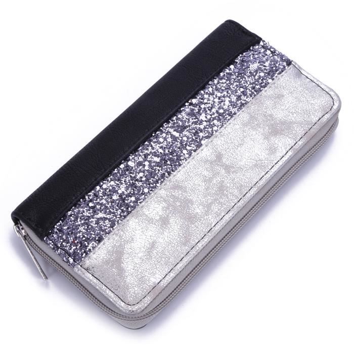 David Jones Portefeuille Paillette Brillant Strass Multicolore Porte Monnaie Cartes Rayure Cuir Compagnon Long Femme Noir Cdiscount Bagagerie Maroquinerie