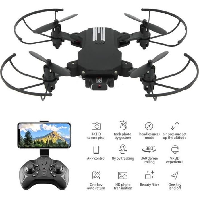 Drone pliant DELAMAN LS-MINI avec caméra Full HD et WiFi - Noir 4K