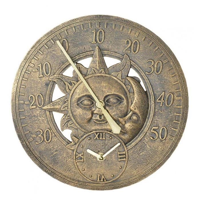 Horloge Murale étanche Avec Thermomètre 26,7 Cm - Silencieuse, à Piles, Style Rétro Pour Extérieur/intérieur