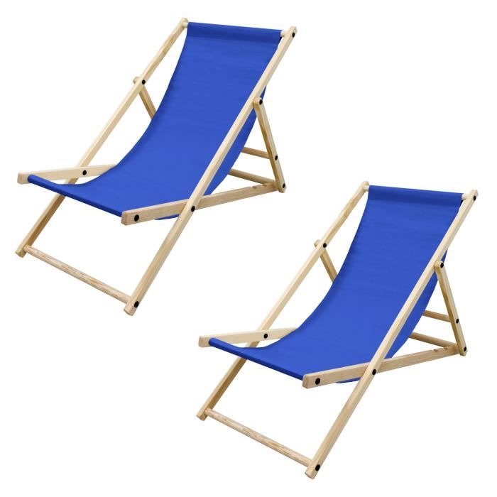 2x chaise longue jardin pliante bain de soleil plage chilienne bleu foncé 120 kg