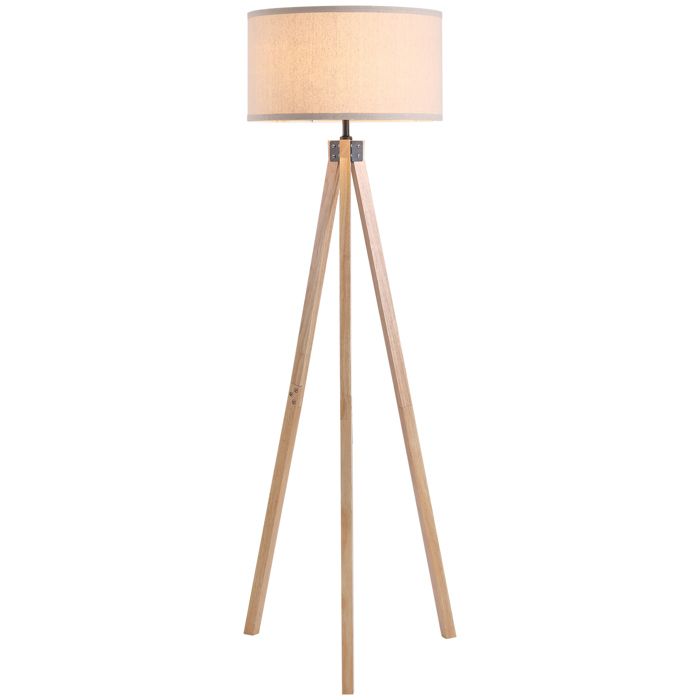 Lampadaire trépied - HOMCOM - style scandinave 40 W max décoration salon chambre - bois pin - 45x45x152cm - beige