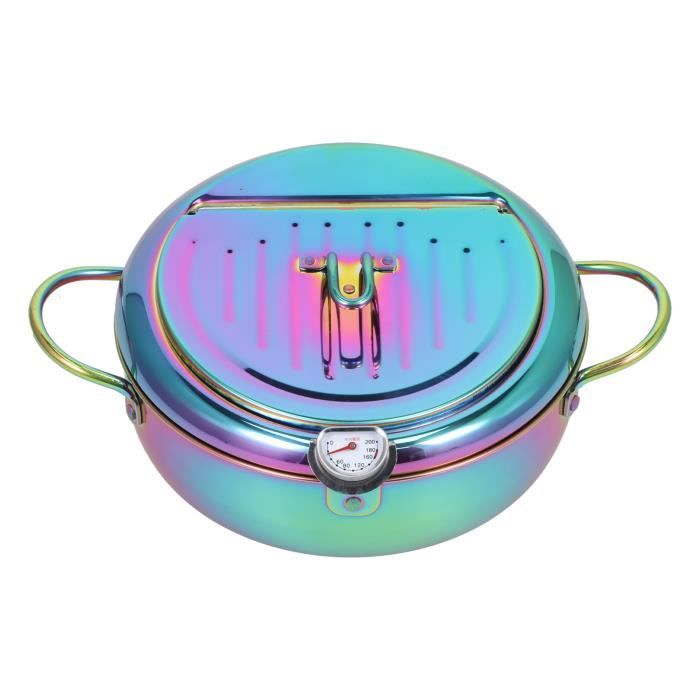 Pot de friteuse de 5L, friteuse en acier inoxydable 304 avec panier à filtre à huile et thermomètre et couvercle transparent, cuiseur à pâtes japonais Tempura pour la cuisson des asperges (4.5L