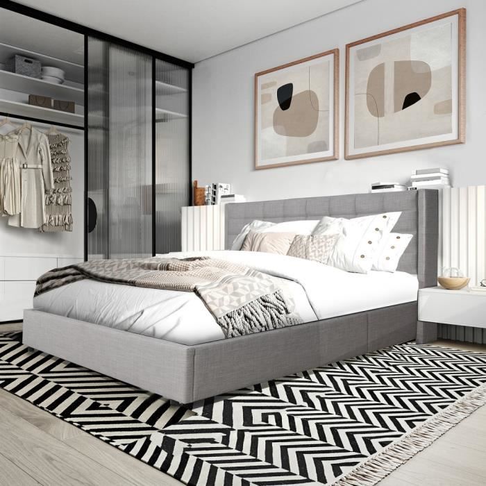 Lit coffre WEMBLEY 160x200 + 1 sommier / Gris clair Lit coffre WEMBLEY 160x200 + 1 sommier / Gris clair