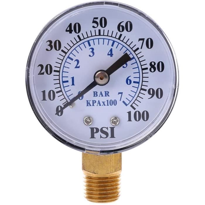 Innfeeltech Manomètre De Pompe De Puits 50mm BSP 1/4" 0-7 Bar 0-100 PSI - Radial Avec 2 Manchons Et Raccord Fileté