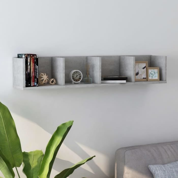 Étagère murale - MOTHINESSTO - LY4111 - Gris béton - 100x18x18 cm - 4 compartiments