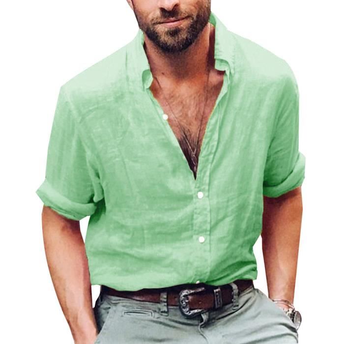 Chemise lin verte sale homme