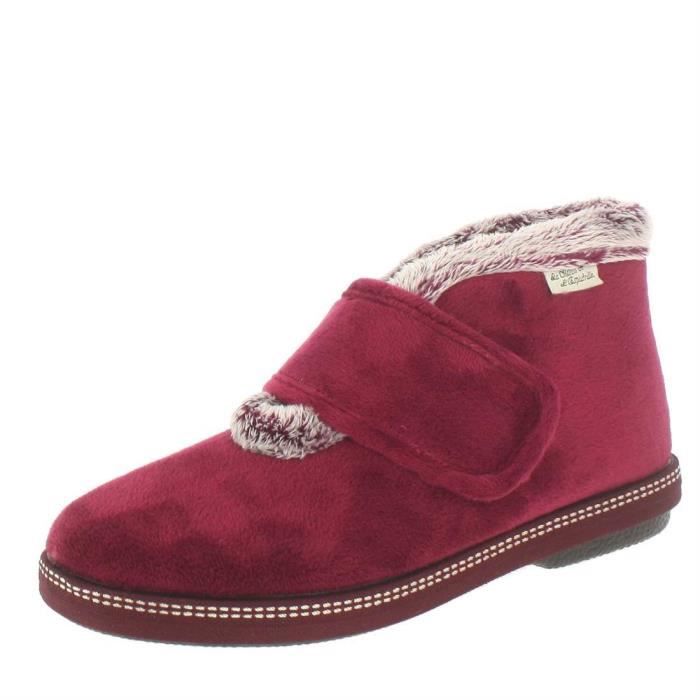 Chaussons montants en velours bordeaux pour femme - Maison de l'Espadrille 3830