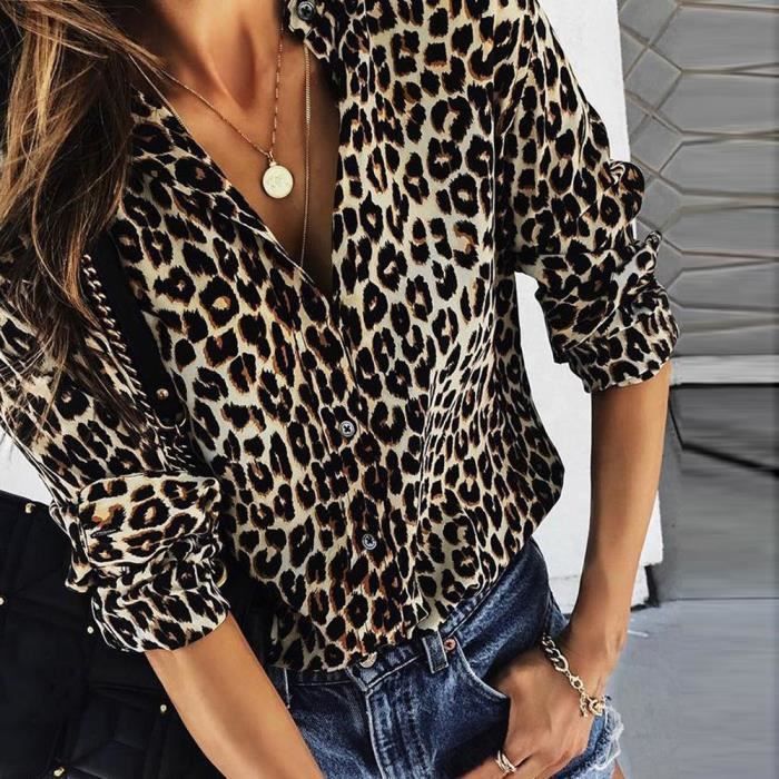 Femmes manches longues Bouton d'impression Leopard Casual Shirt Tops Chemisier  Kaki Kaki - Cdiscount Prêt-à-Porter