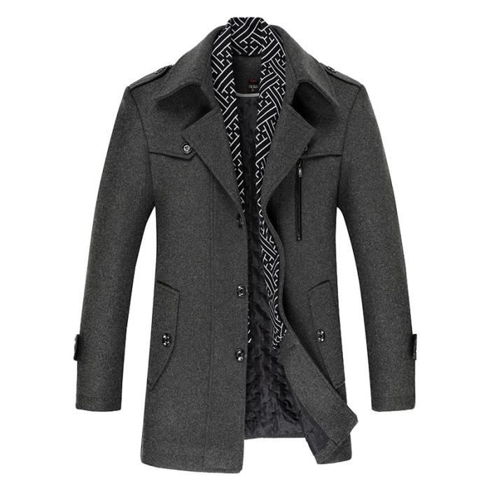 Manteau Homme en Laine Hiver Chaud Epais Coupe Vent Caban Casual Business Trench Coat pour Hommes Gris Gris Cdiscount Pret a Porter