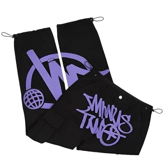 Minus Two Cargo Pants,Y2K Pants Baggy Men,Wide Legs High Waist Hip-Hop Loose Jogging Pants Streetwear-Violet