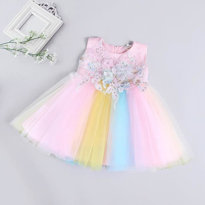 Fleur Enfants Bebe Fille Tutu Robe Arc En Princesse De Fete D Anniversaire Pageant Costume Rose Rose Cdiscount Pret A Porter