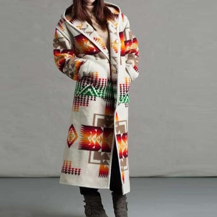 Veste manteau chaud imprim r tro pour femme Multicolor